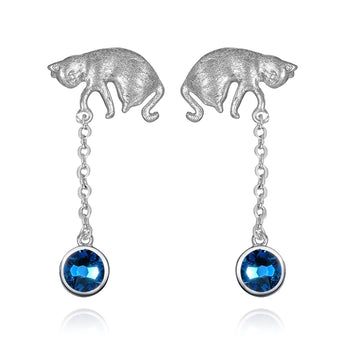 Silver Cat Crystal Earrings - fareastjewelry