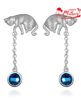 Handmade Earrings,Silver&Crystal,Game Cat series - fareastjewelry