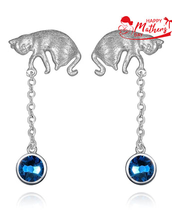 Handmade Earrings,Silver&Crystal,Game Cat series - fareastjewelry