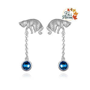 Handmade Earrings,Silver&Crystal,Game Cat series - fareastjewelry