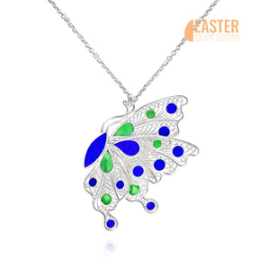 Handmade Necklace,Silver&Enamel,Butterfly Dance series