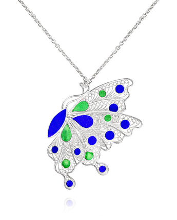 Handmade Necklace,Silver&Enamel,Butterfly Dance series - fareastjewelry