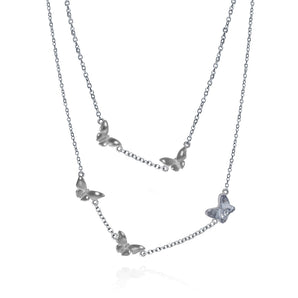 ハンドメイドネックレス、シルバー＆クリスタル、ドリームバタフライシャドウシリーズ