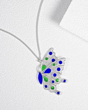 FarEastJewelry,Enamel Butterfly Handmade Necklace,Silver&Enamel