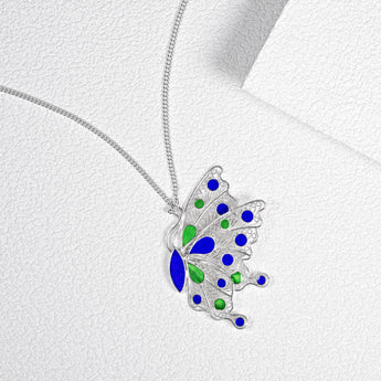 FarEastJewelry,Enamel Butterfly Handmade Necklace,Silver&Enamel