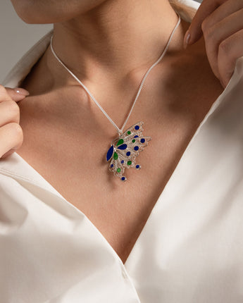 FarEastJewelry,Enamel Butterfly Handmade Necklace,Silver&Enamel