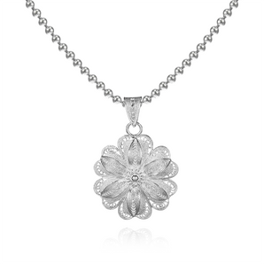 Flower Cluster Peony Handmade Necklace,Silver