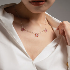 Fareastjewelry,Handmade Necklace,Silver&Pink Crystal,Crystal Butterfly series