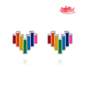 Silver Earrings Rainbow Heart