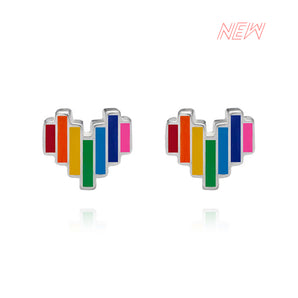 Silver Earrings Rainbow Heart