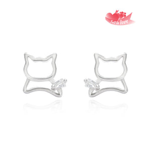 Silver Earrings Playful Cat lover