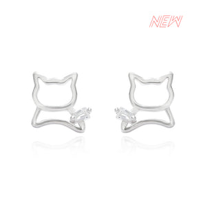 Silver Earrings Playful Cat lover