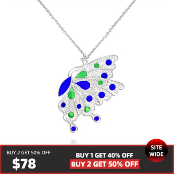 fareastjewelry,Enamel Butterfly Handmade Necklace,Silver&Enamel