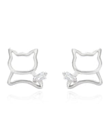 fareastjewelry Silver Earrings Playful Cat lover