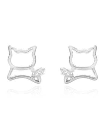 fareastjewelry Silver Earrings Playful Cat lover