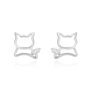 fareastjewelry Silver Earrings Playful Cat lover